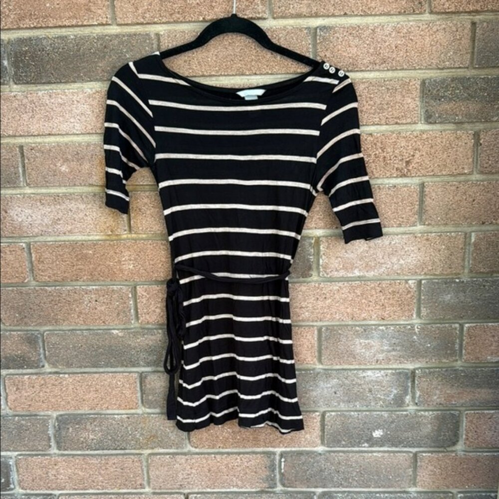 H&M Black and White Fitted 3/4 Sleeve Tunic Size XS